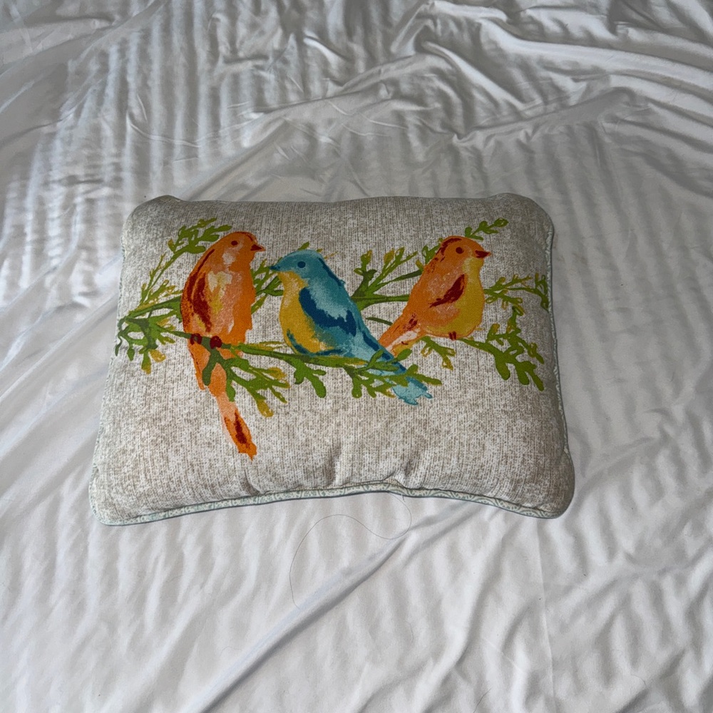 Cottagecore Bird Throw Pillow Whimsical Nature Decor Small Lumbar